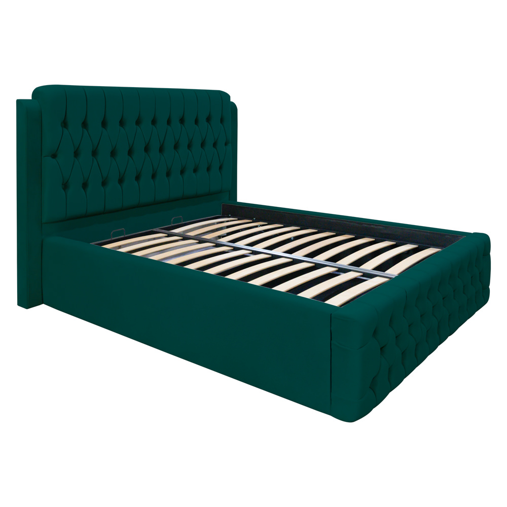 Pat dublu tapitat Olympia, 140/200, verde, cu somiera metalica rabatabila si spatiu de depozitare [1]