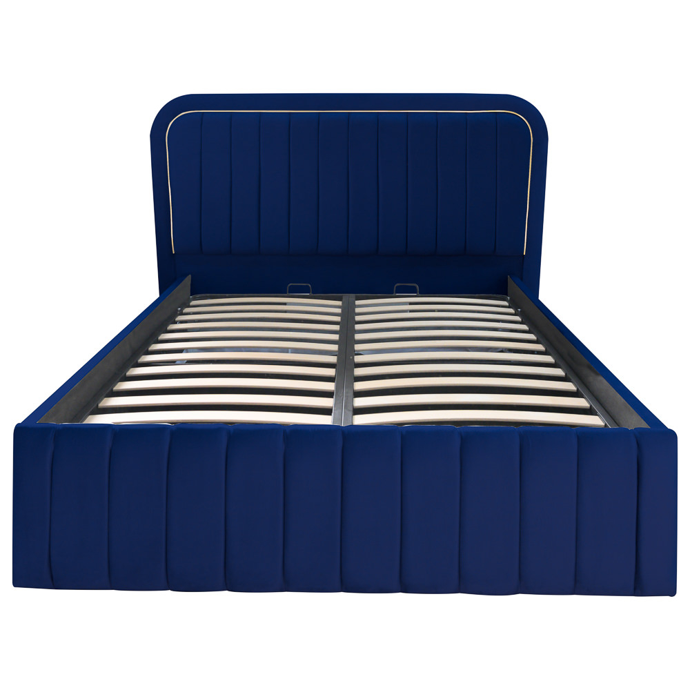 Pat dublu tapitat Oregon, 160/200 cm, bleumarin, cu somiera metalica rabatabila si spatiu de depozitare [4]