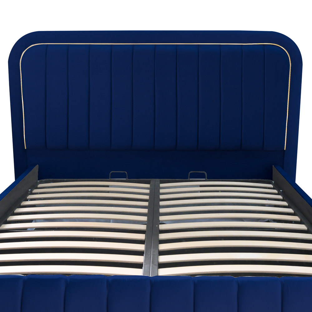 Pat dublu tapitat Oregon, 160/200 cm, bleumarin, cu somiera metalica rabatabila si spatiu de depozitare [3]
