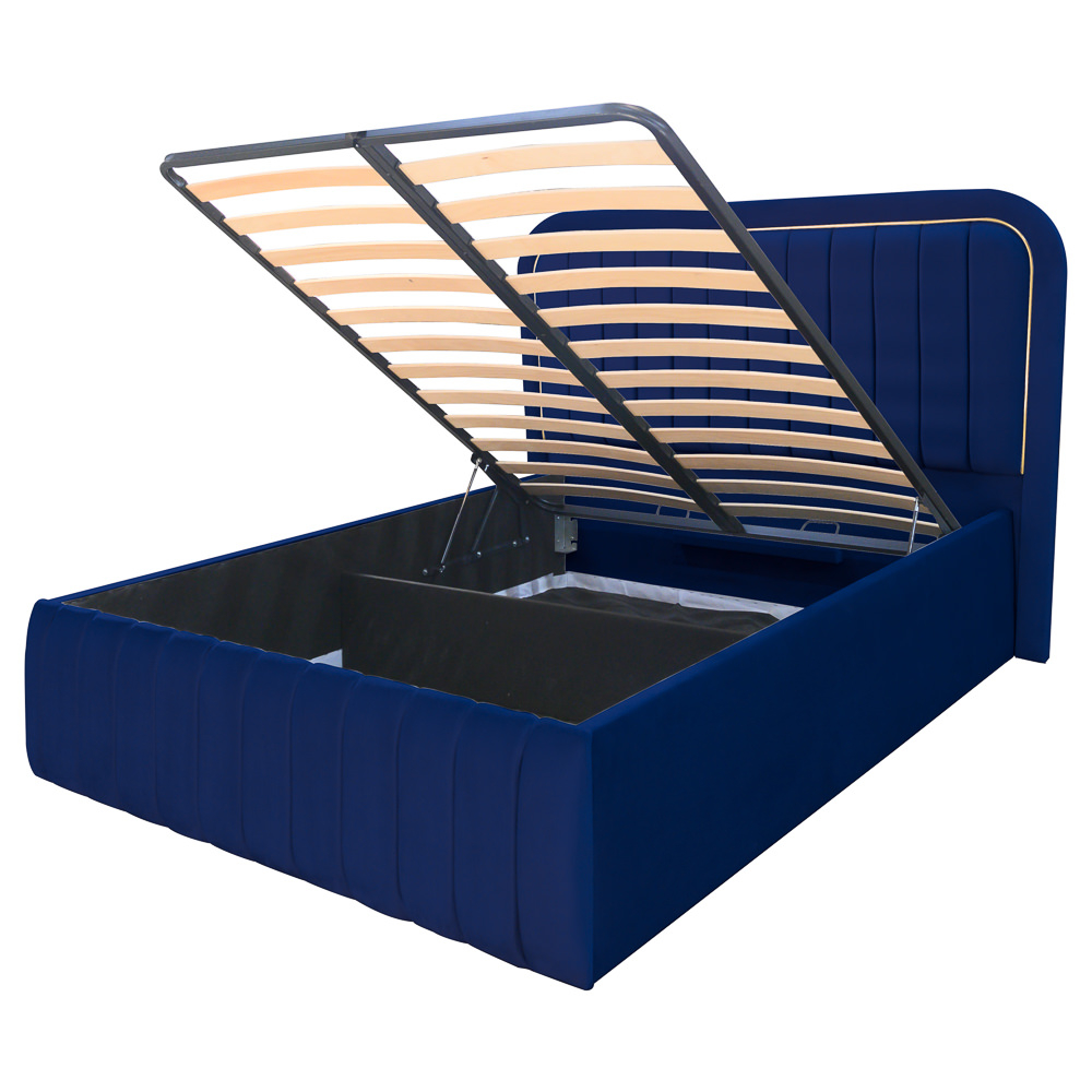 Pat dublu tapitat Oregon, 160/200 cm, bleumarin, cu somiera metalica rabatabila si spatiu de depozitare [2]