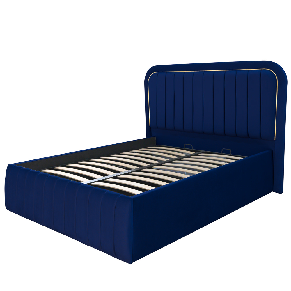 Pat dublu tapitat Oregon, 160/200 cm, bleumarin, cu somiera metalica rabatabila si spatiu de depozitare [5]