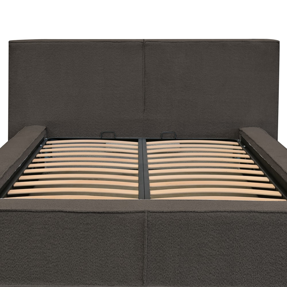 Pat dublu tapitat Olivia maro A1, 140/200, cu somiera metalica rabatabila si spatiu de depozitare [7]