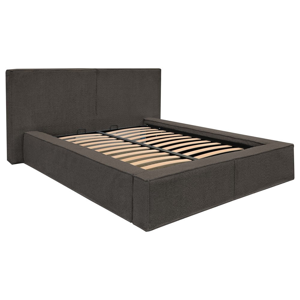 Pat dublu tapitat Olivia maro A1, 140/200, cu somiera metalica rabatabila si spatiu de depozitare [3]