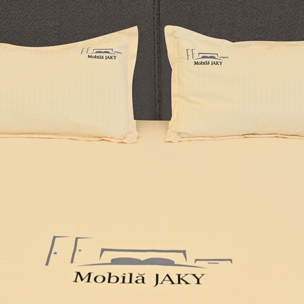 Pat dublu tapitat Olivia maro A1, 140/200, cu somiera metalica rabatabila si spatiu de depozitare [1]