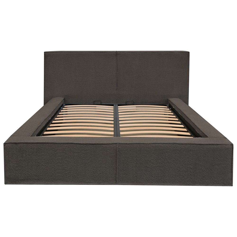 Pat dublu tapitat Olivia maro A1, 140/200, cu somiera metalica rabatabila si spatiu de depozitare [6]