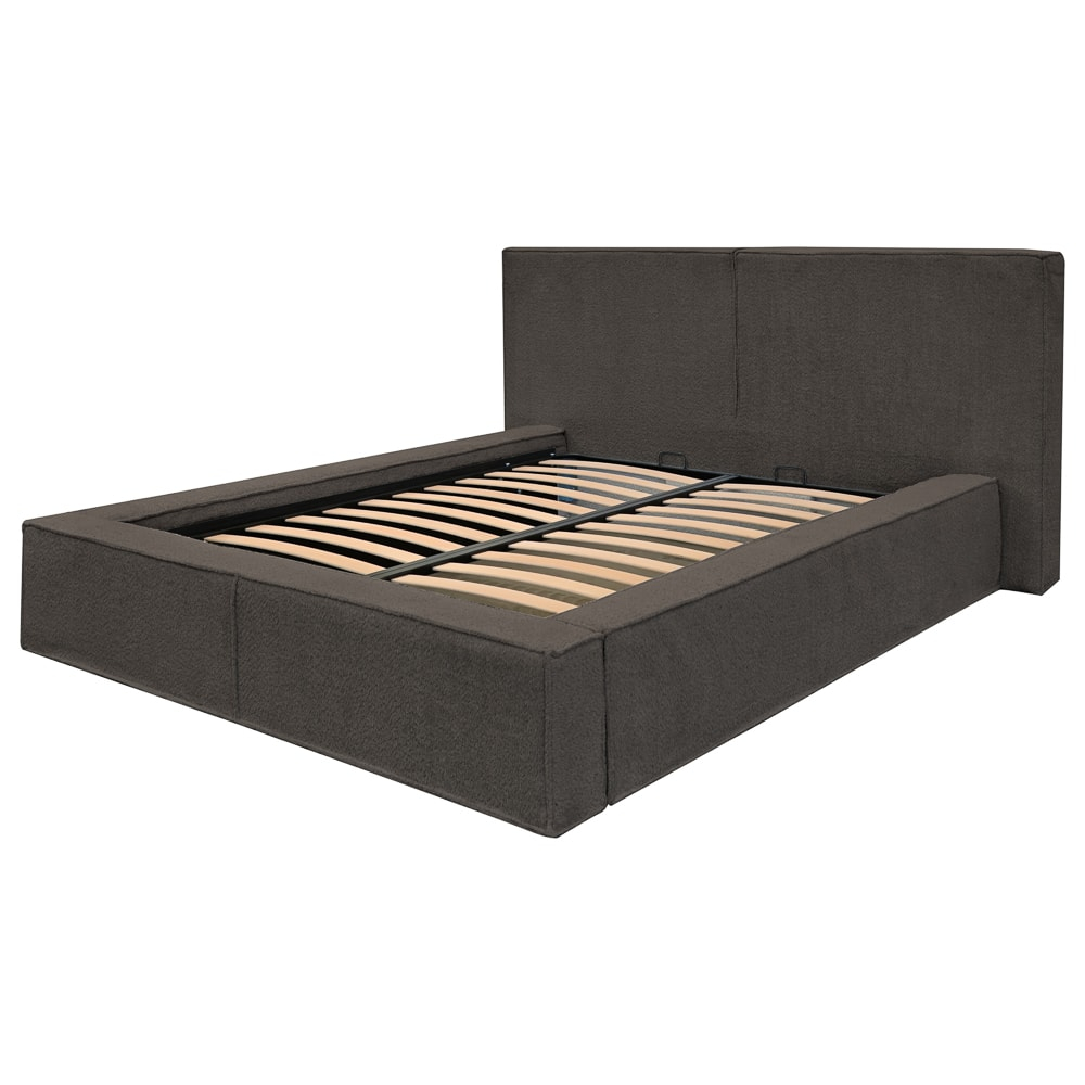 Pat dublu tapitat Olivia maro A1, 140/200, cu somiera metalica rabatabila si spatiu de depozitare [4]