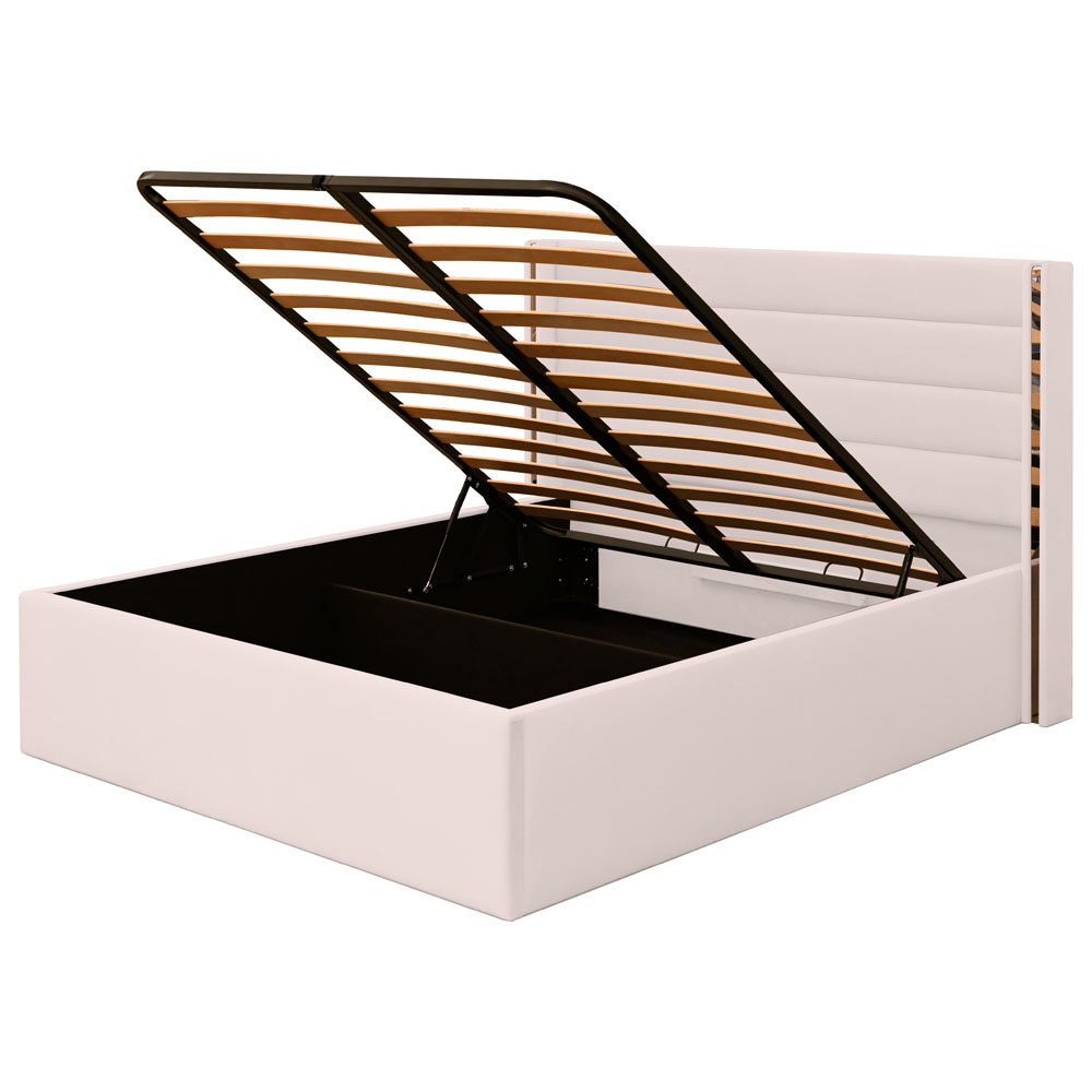 Pat dublu tapitat Siena cu benzi argintii, 120/200, crem, cu somiera metalica rabatabila si spatiu de depozitare [4]