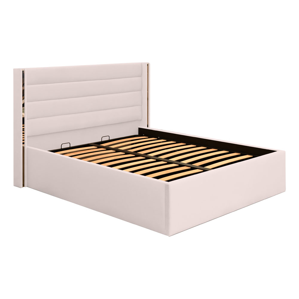 Pat dublu tapitat Siena cu benzi argintii, 120/200, crem, cu somiera metalica rabatabila si spatiu de depozitare [2]