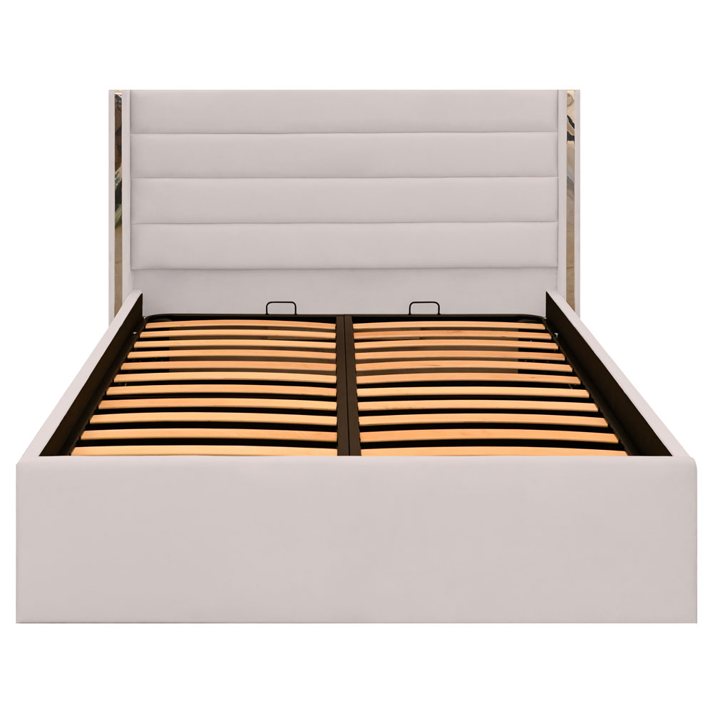 Pat dublu tapitat Siena cu benzi argintii, 120/200, crem, cu somiera metalica rabatabila si spatiu de depozitare [1]