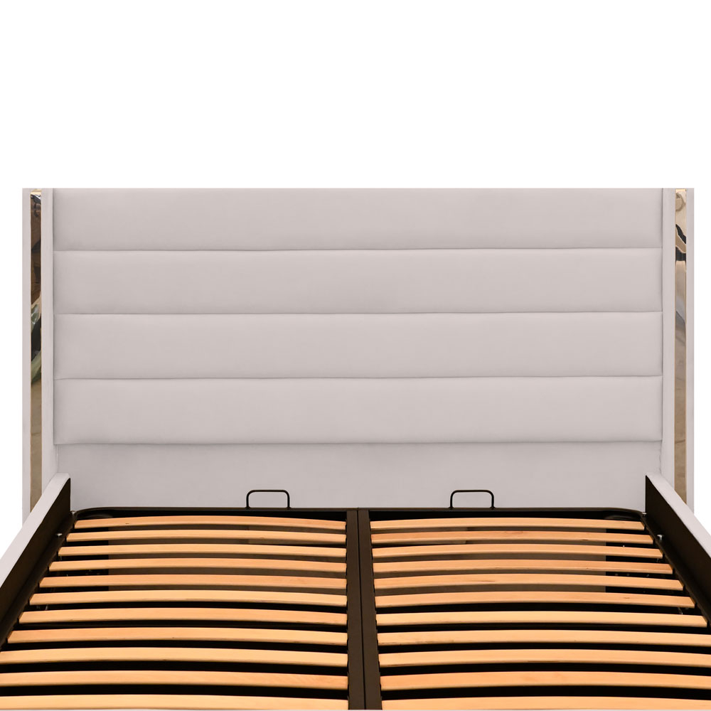 Pat dublu tapitat Siena cu benzi argintii, 120/200, crem, cu somiera metalica rabatabila si spatiu de depozitare [5]