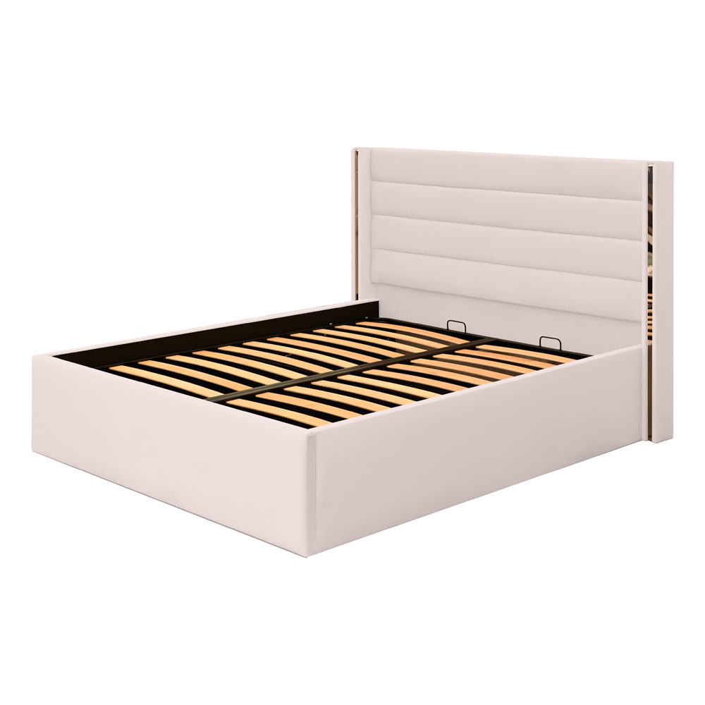 Pat dublu tapitat Siena cu benzi argintii, 120/200, crem, cu somiera metalica rabatabila si spatiu de depozitare [3]