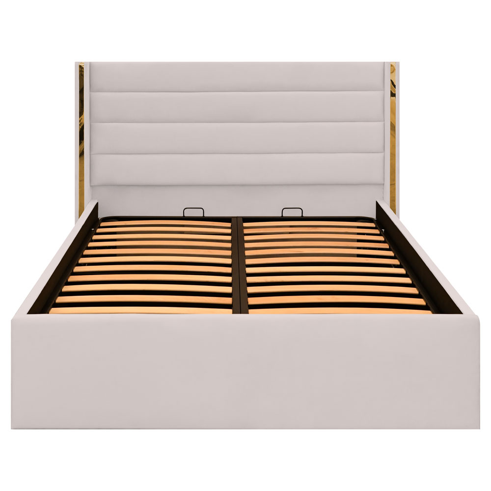 Pat dublu tapitat Siena cu benzi aurii, 120/200, crem, cu somiera metalica rabatabila si spatiu de depozitare [1]