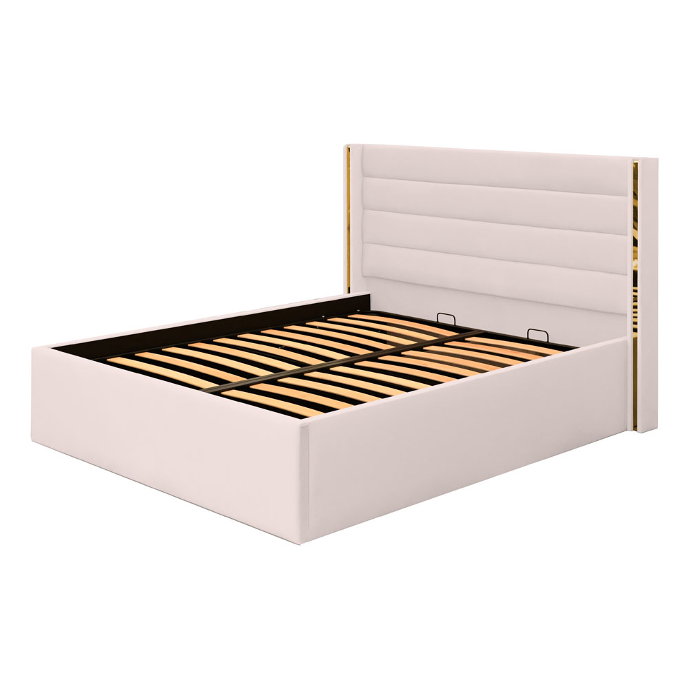 Pat dublu tapitat Siena cu benzi aurii, 120/200, crem, cu somiera metalica rabatabila si spatiu de depozitare [3]