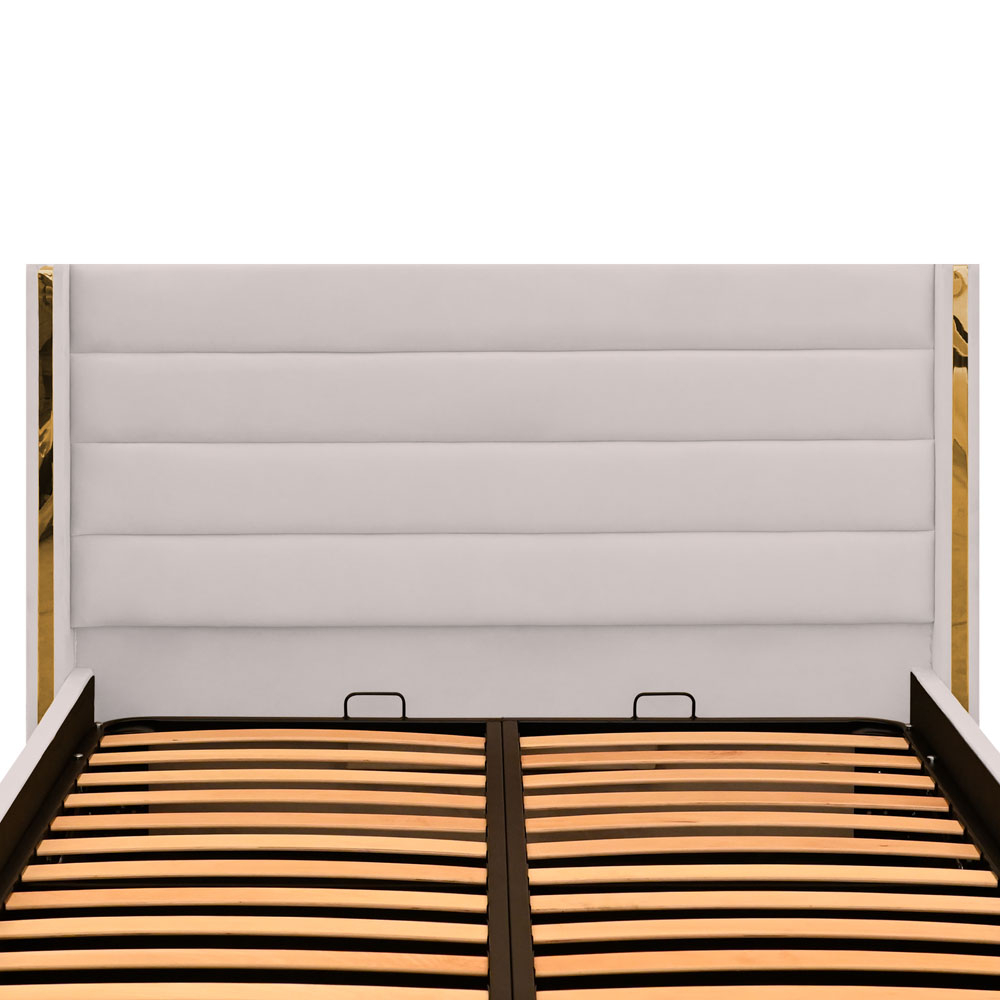 Pat dublu tapitat Siena cu benzi aurii, 120/200, crem, cu somiera metalica rabatabila si spatiu de depozitare [5]