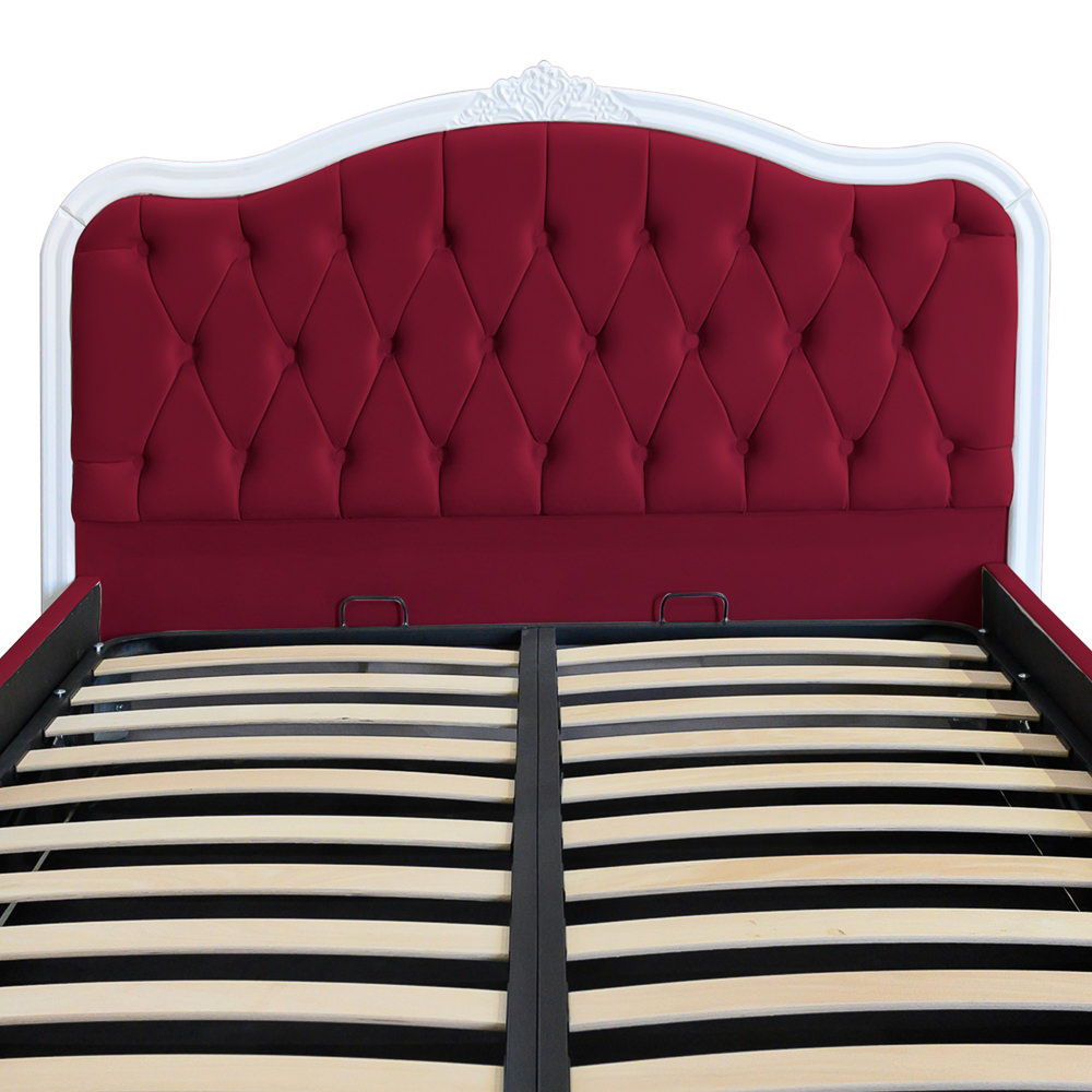 Pat dublu tapitat Siesta cu picioare, 160/200, visiniu, cu somiera metalica rabatabila si lada de depozitare [4]