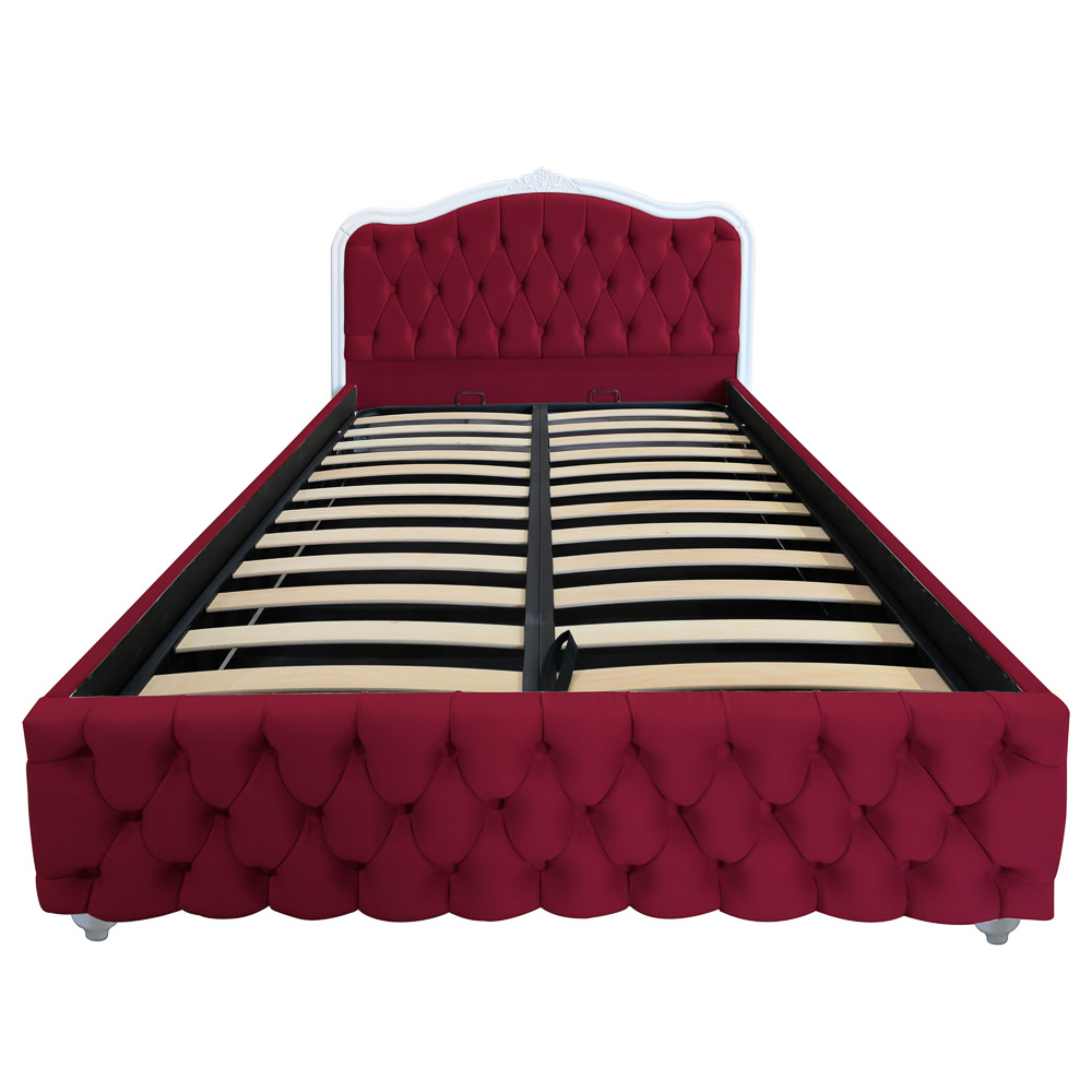 Pat dublu tapitat Siesta cu picioare, 160/200, visiniu, cu somiera metalica rabatabila si lada de depozitare [3]