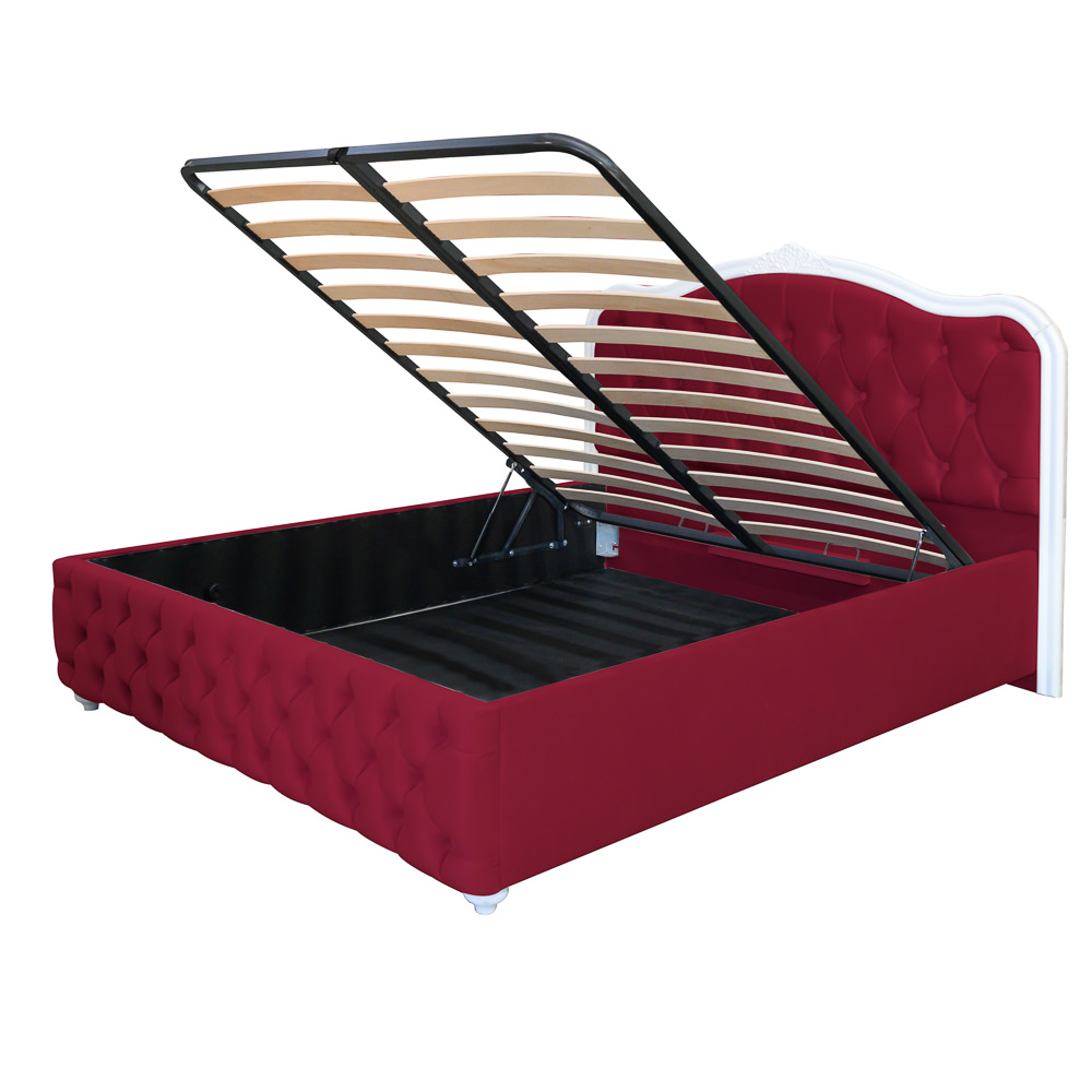 Pat dublu tapitat Siesta cu picioare, 160/200, visiniu, cu somiera metalica rabatabila si lada de depozitare [2]