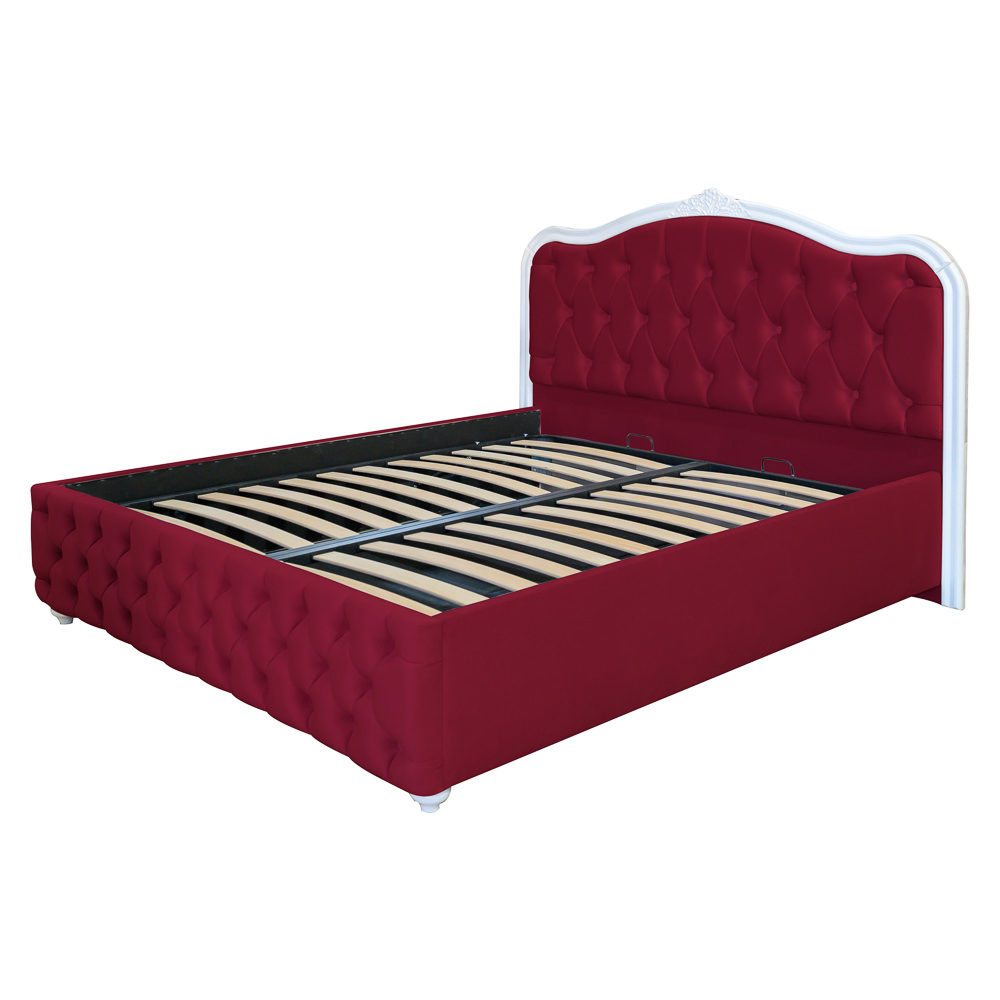 Pat dublu tapitat Siesta cu picioare, 160/200, visiniu, cu somiera metalica rabatabila si lada de depozitare [1]