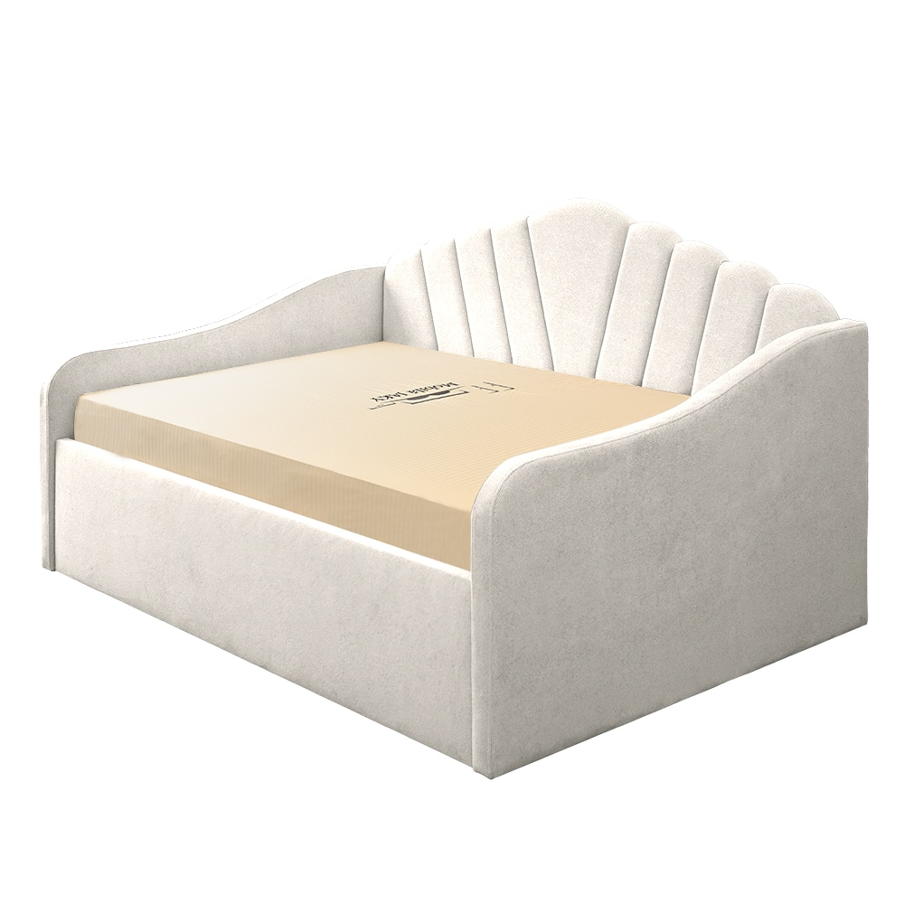 Pat tapitat Madisson 120/200 cm , culoare crem cu somiera metalica rabatabila si spatiu de depozitare [3]