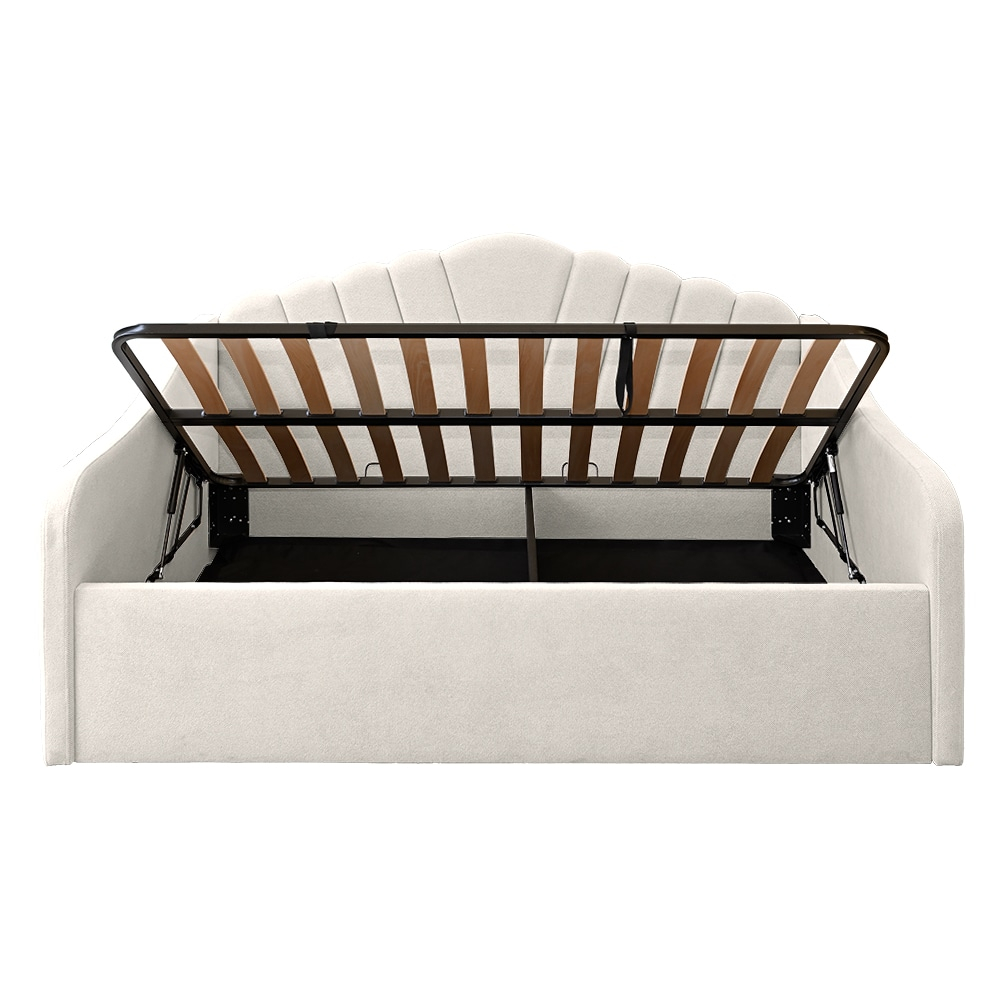 Pat tapitat Madisson 120/200 cm , culoare crem cu somiera metalica rabatabila si spatiu de depozitare [2]