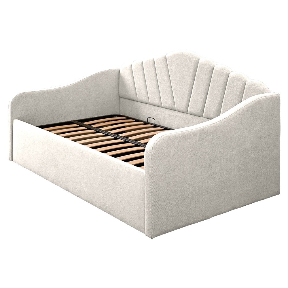 Pat tapitat Madisson 120/200 cm , culoare crem cu somiera metalica rabatabila si spatiu de depozitare [4]