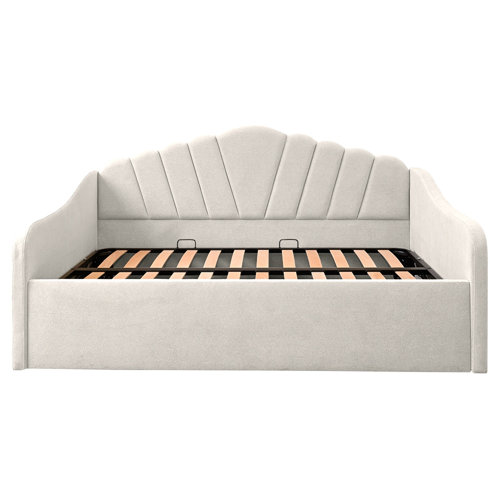 Pat tapitat Madisson 120/200 cm , culoare crem cu somiera metalica rabatabila si spatiu de depozitare [1]