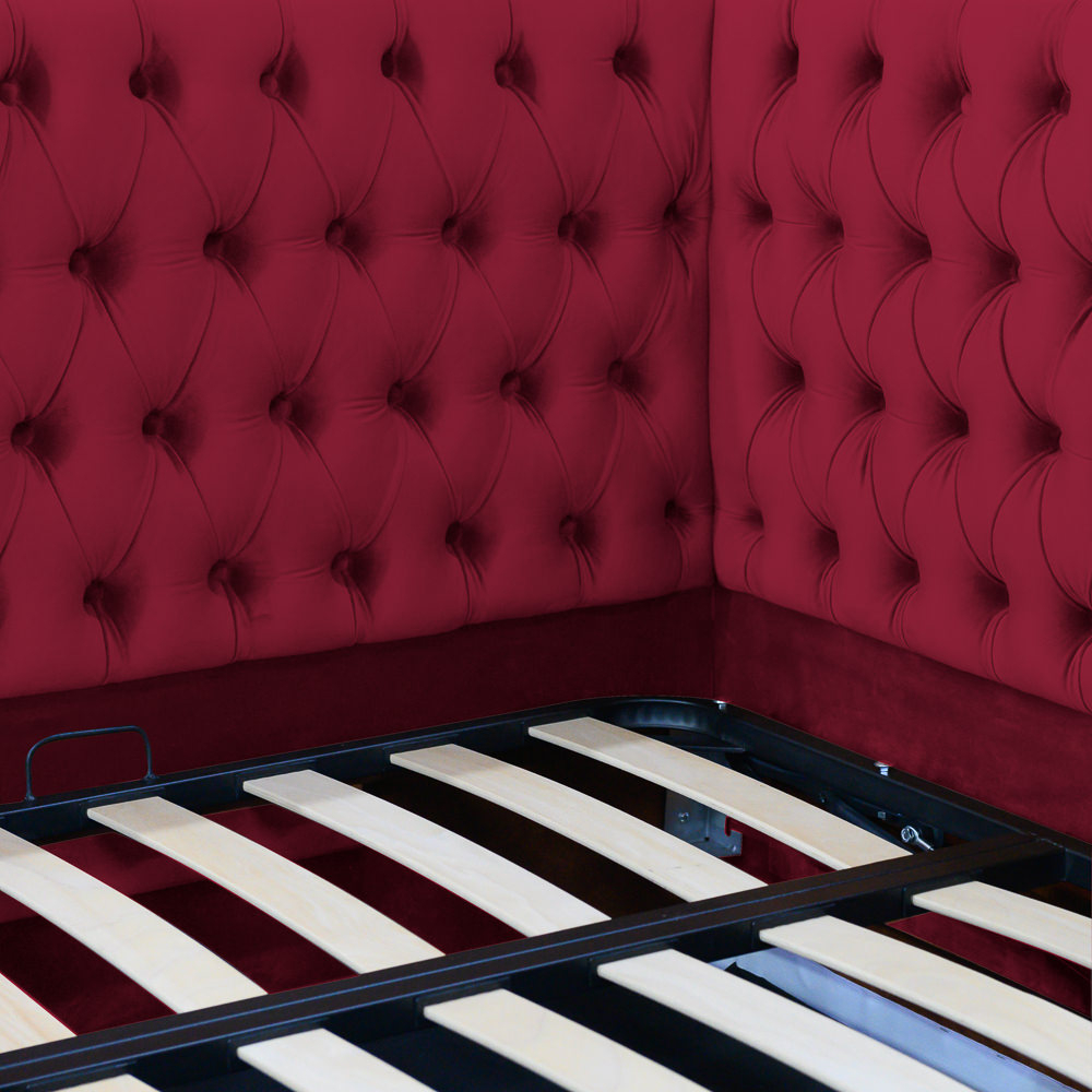 Pat tapitat pe colt stanga Disney, 120/200, visiniu, cu somiera metalica rabatabila si spatiu de depozitare [4]