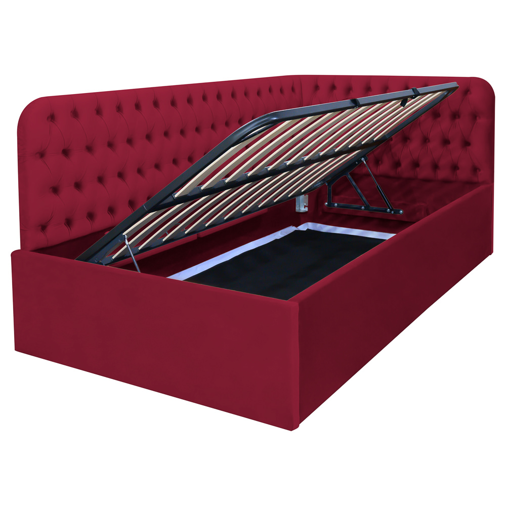 Pat tapitat pe colt stanga Disney, 120/200, visiniu, cu somiera metalica rabatabila si spatiu de depozitare [3]