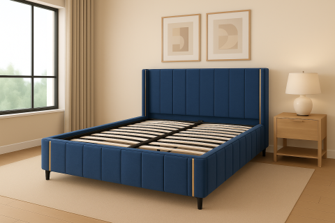 Produse - Pat Leon cu saltea - Albastru - 180 x 200