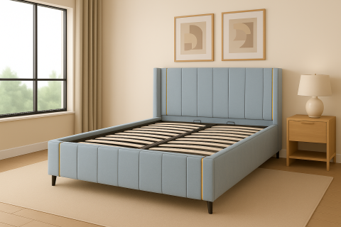 DIVERSE - Pachet pat leon gri albastrui cu saltea inclusa Melissa 160x200 cm