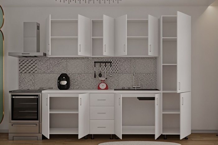 Bucatarie Alia cu soldat, 250 cm L, Alb, Pal 18 mm [3]