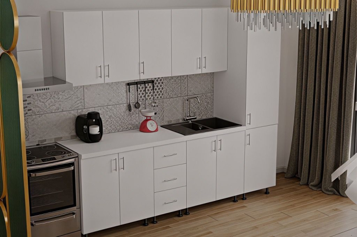 Bucatarie Alia cu soldat, 250 cm L, Alb, Pal 18 mm [5]