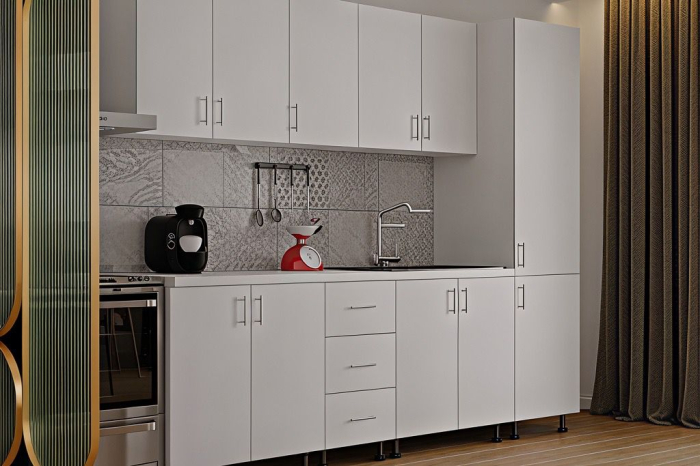 Bucatarie Alia cu soldat, 250 cm L, Alb, Pal 18 mm [4]