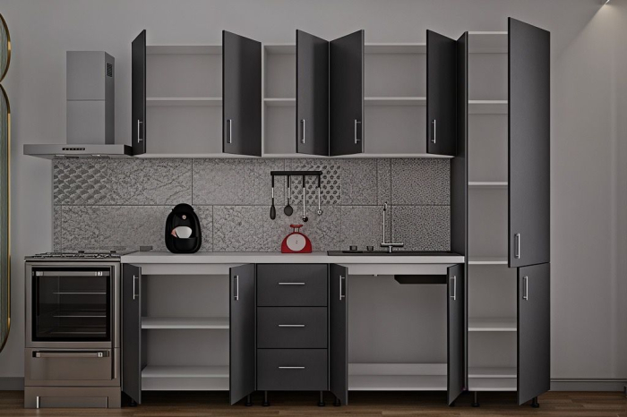 Bucatarie Alia cu soldat, 250 cm L, Antracit, Pal 18 mm [5]