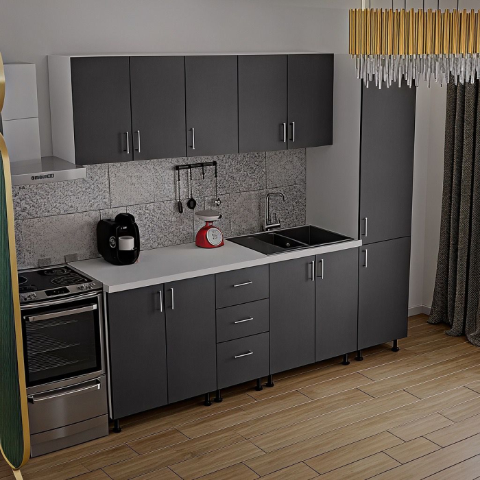 Bucatarie Alia cu soldat, 250 cm L, Antracit, Pal 18 mm [2]