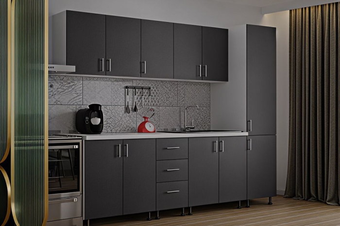 Bucatarie Alia cu soldat, 250 cm L, Antracit, Pal 18 mm [3]