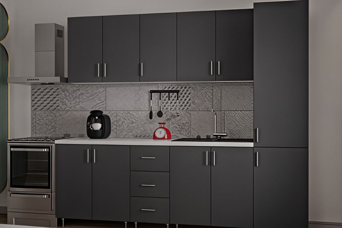 Bucatarie Alia cu soldat, 250 cm L, Antracit, Pal 18 mm [4]