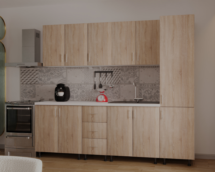 Bucatarie Alia cu soldat, 250 cm L, Sonoma, Pal 18 mm [2]