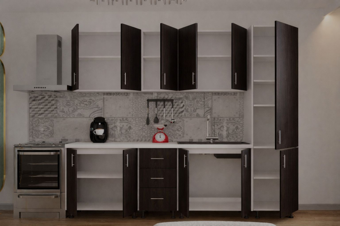 Bucatarie Alia cu soldat, 250 cm L, Wenge, Pal 18 mm [2]