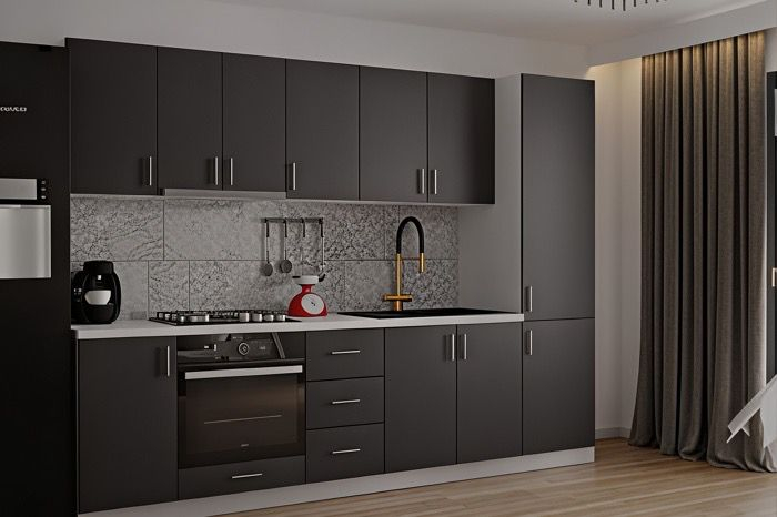 Bucatarie Klara cu soldat, 270 cm L, Antracit, Pal 18 mm [5]