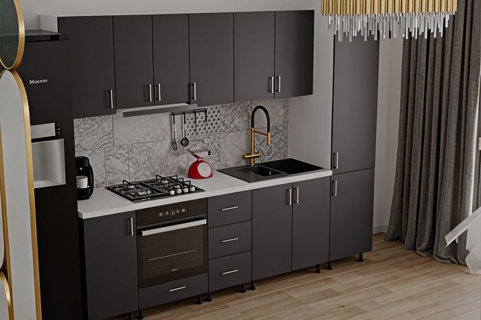 Bucatarie Klara cu soldat, 270 cm L, Antracit, Pal 18 mm [3]