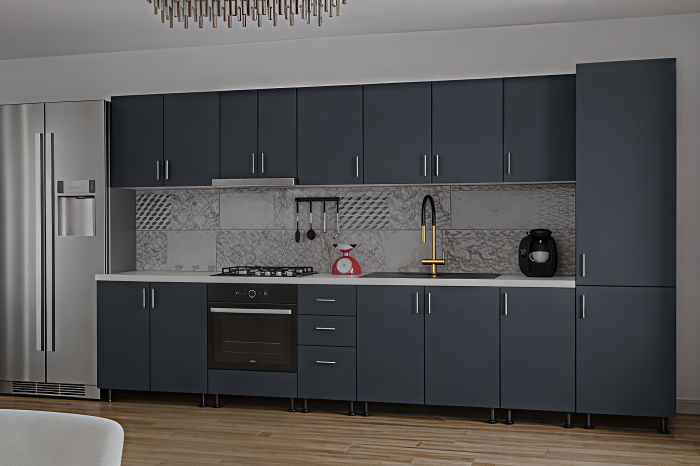 Bucatarie Sonia cu soldat,  350 cm L, Antracit, Pal 18 mm [4]