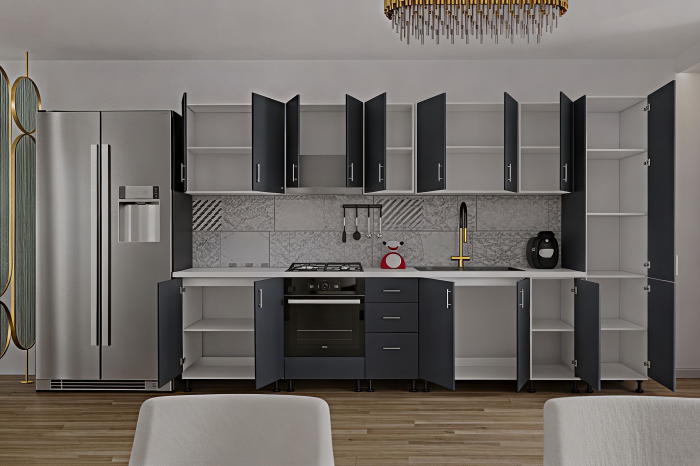 Bucatarie Sonia cu soldat,  350 cm L, Antracit, Pal 18 mm [2]