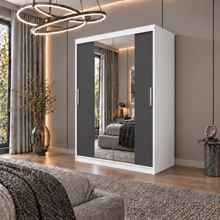 Dressing Alex, 120x60x200cm, cu oglinda, Alb/Antracit, Pal 18 mm [2]