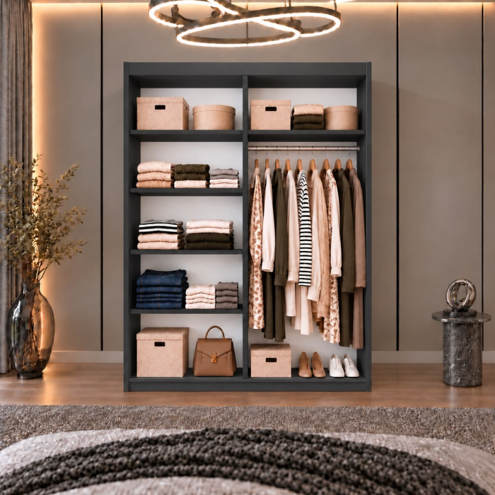 Dressing Alex, 120x60x200cm, cu oglinda, Antracit, Pal 18 mm [4]