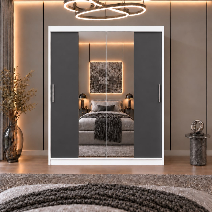 Dressing Alex, 120x60x200cm, cu oglinda, Alb/Antracit, Pal 18 mm [3]