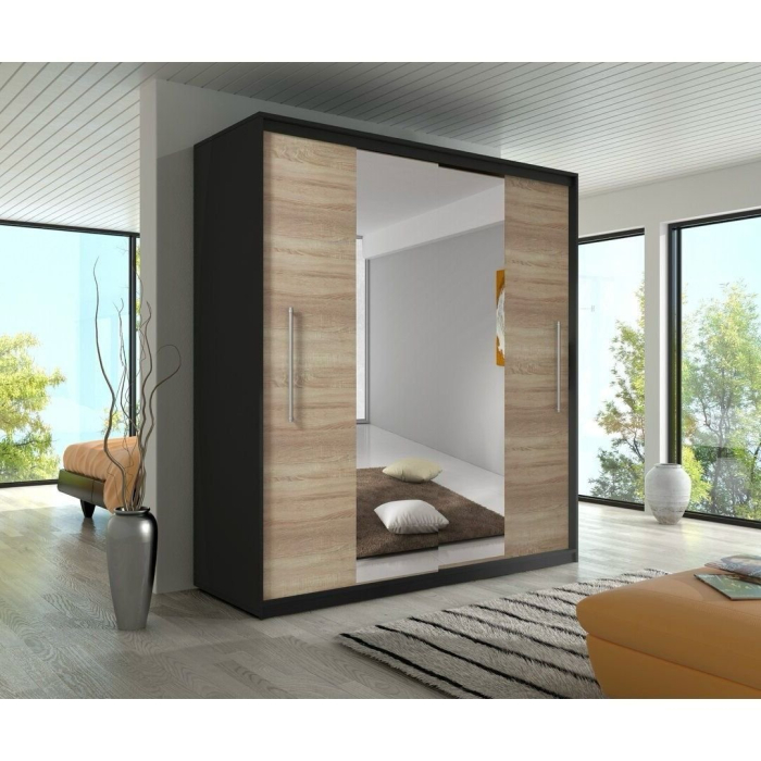 Dressing Alex, 160x60x200cm, cu oglinda, Wenge-Sonoma, Pal 18 mm [2]