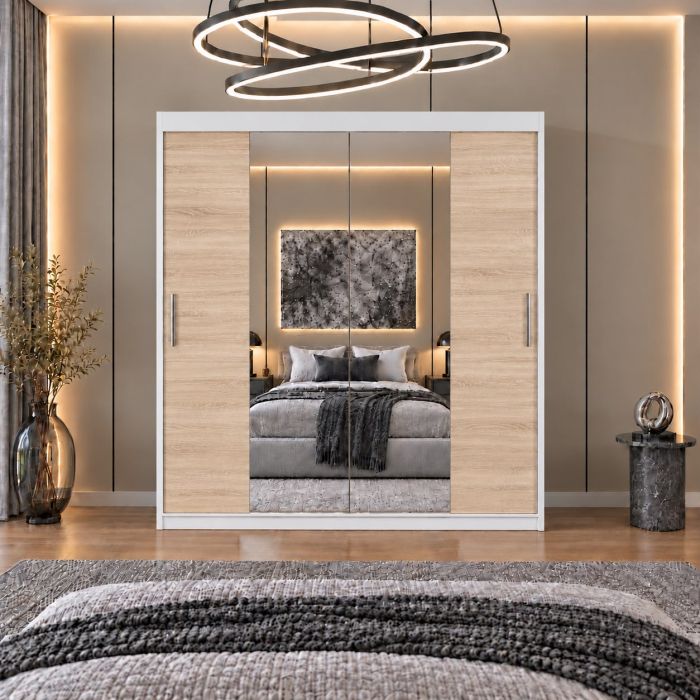 Dressing Alex, 160x60x200cm, cu oglinda, Alb/Sonoma, Pal 18 mm [3]