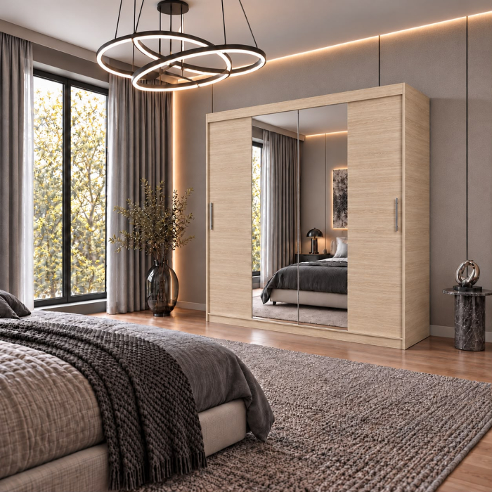 Dressing Alex, 180x60x200cm, cu oglinda, Sonoma, Pal 18 mm [4]