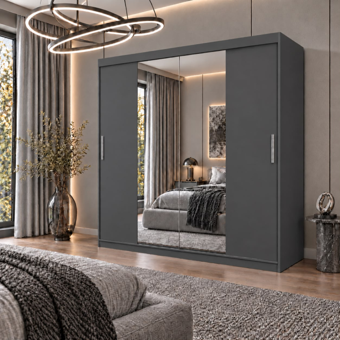 Dressing Alex, 180x60x200cm, cu oglinda, Antracit, Pal 18 mm [2]